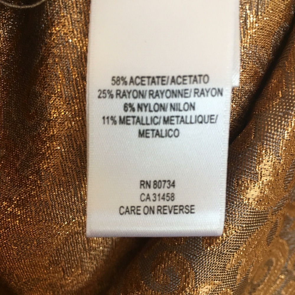 BCBGMAXAZRIA Size Small Gold Short Sleeve Woven Jacquard Blouse NWT - Picture 6 of 7
